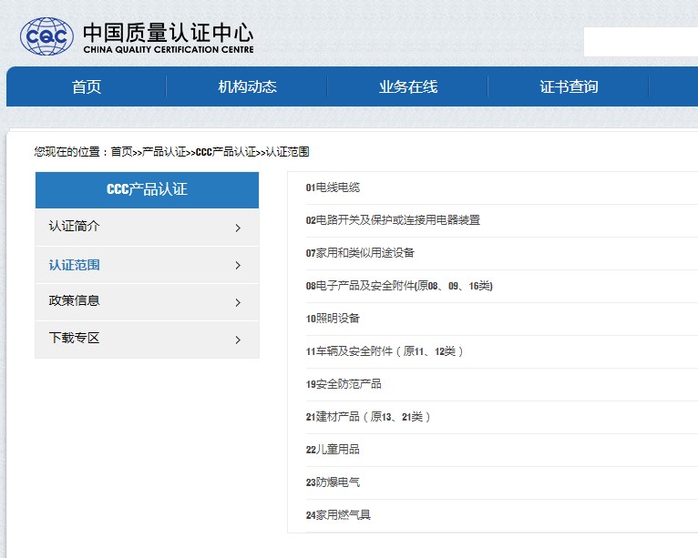 CCC認(rèn)證范圍